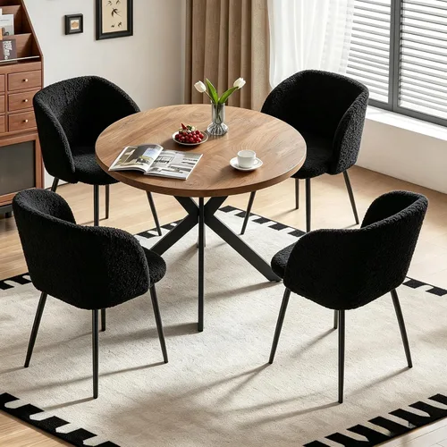 Vista 11 de Homedot Juego de mesa de comedor de cocina de 3 piezas para 2, mesa de comedor redonda negra de 37 pulgadas con brazos de comedor negros, juego