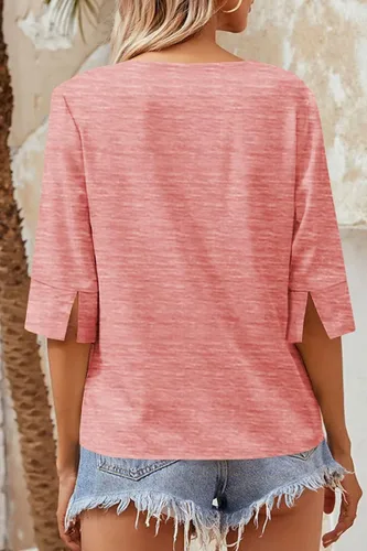 Vista 3 de Grlasen Women Fashion Half Sleeve V-Neck T-Shirt Solid Loose Basic Tops