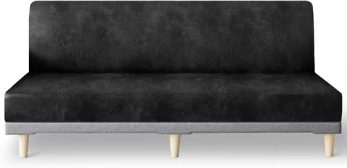 Vista 46 de molasofa - Funda elástica para futón de aspecto de cuero, cubierta para sofá sin brazos, protector de muebles con parte inferior elástica, funda