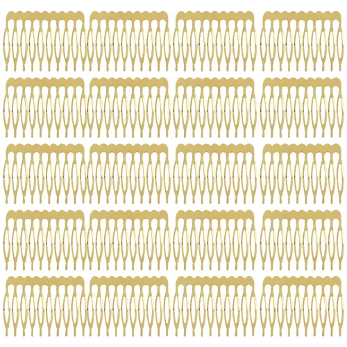 Vista 10 de Lawie Paquete de 20 peines laterales de metal dorado a granel con 5 dientes, para manualidades, manualidades, para boda, velo de novia, peinetas
