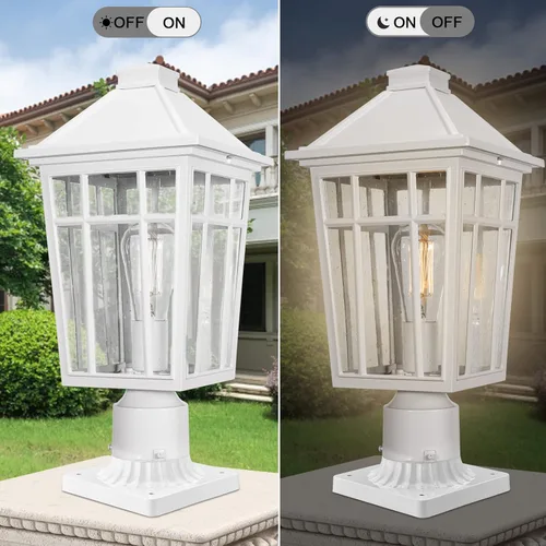 Vista 6 de Darkaway Luces de poste grandes para exteriores de 17 pulgadas + adaptador de luz de poste, postes de lámpara con iluminación exterior de vidrio