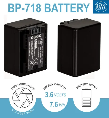 Vista 2 de BM Premium 2 baterías y cargador BP-718 para Canon Vixia HFR80, HFR82, HFR800, HFR70, HFR72, HFR700, HFM500, HFR30, HFR32, HFR300, HFR40, HFR42
