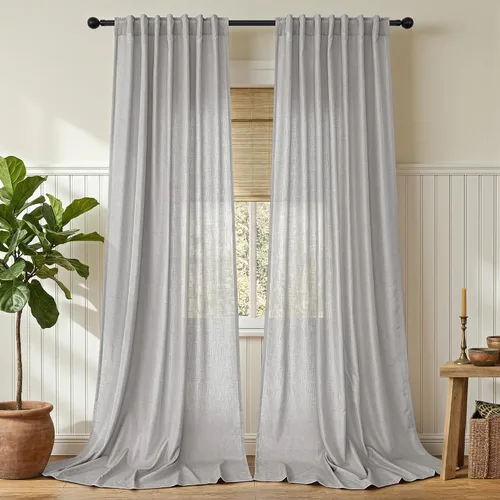 Vista 20 de DANCURTON Cortinas de lino para ventana, cocina moderna, dormitorio, ventanas pequeñas, 2 paneles con bolsillo con pestaña trasera, gruesas