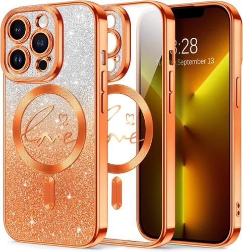 Vista 25 de Hython Funda para iPhone Air con purpurina, compatible con MagSafe Love Heart fundas magnéticas transparentes para teléfono para mujeres y niñas