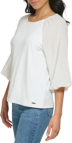 Vista 2 de Calvin Klein Blusa de manga farol mixta de jersey mate para mujer