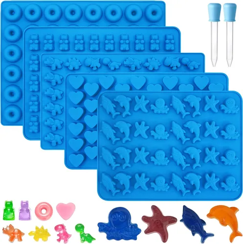 Vista 10 de Sidosir 4 piezas de moldes de gomitas de fruta gomosas, moldes de gomitas de caramelo de silicona antiadherentes con 2 cuentagotas