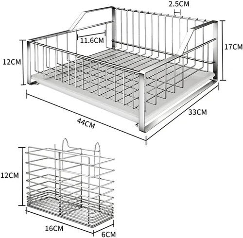 Vista 3 de Escurridor de acero inoxidable 304, escurridor de platos de una sola capa, estantes de cocina con jaula de cubiertos, ahorro de espacio