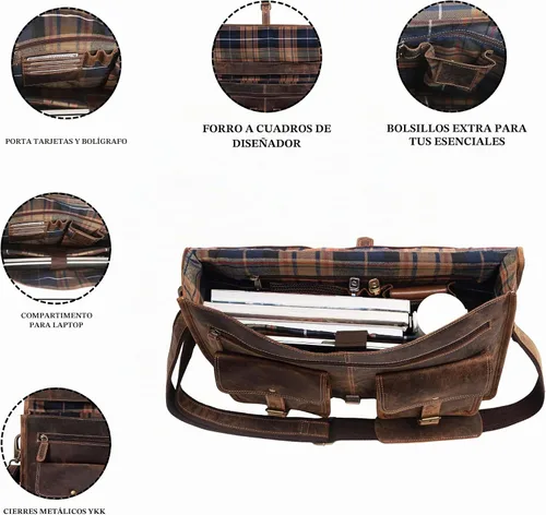 Vista 4 de KomalC 18 Inch Leather Briefcase Laptop Messenger Bag for Men & Women Marrón