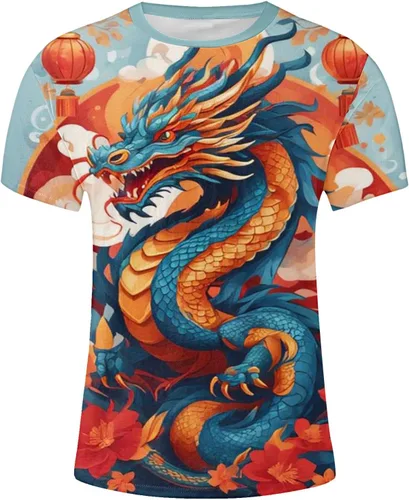 Vista 4 de Camisetas para hombre Dragon 2024 Graphic Tees Casual Manga Corta Tallas Grandes Tops Novedad Camiseta divertida Cuello redondo Camiseta