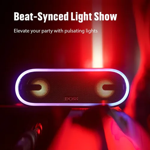Vista 5 de DOSS SoundBox Pro+ P300 parlante Bluetooth con sonido estéreo de 40 W, graves adicionales, impermeable IPX6, emparejamiento TWS, diversos efectos