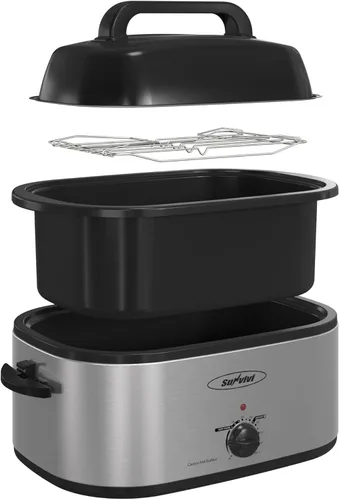 Vista 20 de Sunvivi Horno asador eléctrico con tapa visible, horno asador de pavo de 24 cuartos de galón con sartén y estante extraíbles, acero inoxidable