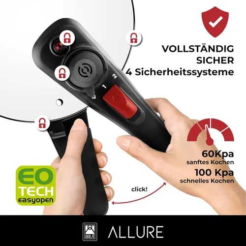 Vista 4 de BRA Allure - Olla a presión rápida de 6 litros de acero inoxidable, apta para todas las cocinas, incluyendo inducción [exclusiva de Amazon]