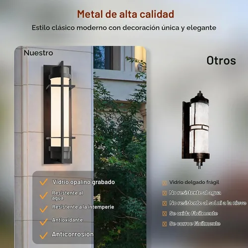 Vista 5 de ALVIME - Aplique de pared para exteriores, accesorios de iluminación exterior negro mate de 15 pulgadas, luz de pared moderna impermeable