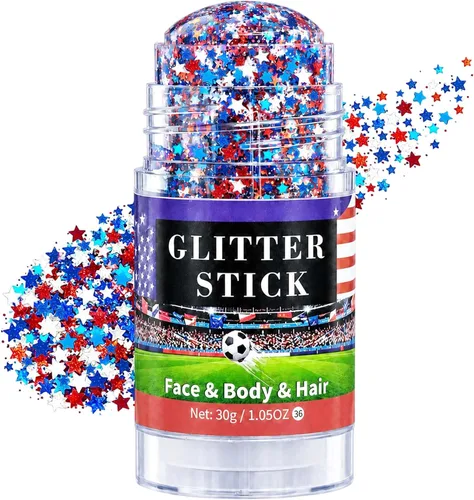 Vista 18 de Go Ho Patriotic Body Glitter Stick, accesorios del 4 de julio, rojo, blanco