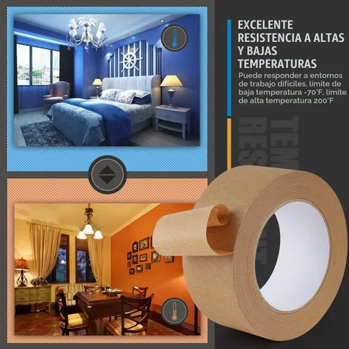 Vista 4 de Lichamp Cinta de pintor marrón ancha de 2 pulgadas, 1 pieza de cinta adhesiva marrón de enmascaramiento de adhesión media, 5 cm x 55 yardas