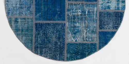 Vista 3 de Round Handmade Vintage Turkish Patchwork Rug, Circular Modern Re-Dyed Patchwork Carpet. D391