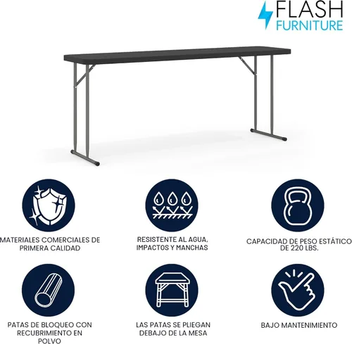 Vista 4 de Flash Furniture Mesa de entrenamiento plegable de plástico de 6 pies, color negro