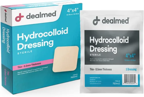 Vista 7 de Dealmed Apósitos hidrocoloides extrafinos de 4 x 4 pulgadas, productos para el cuidado de heridas para botiquines de primeros auxilios, empaquetados