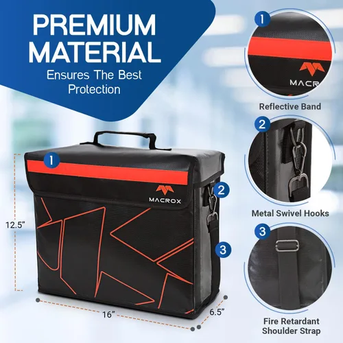 Vista 6 de Bolsa de documentos ignífuga e impermeable con cerradura, aislamiento de 6200℉, diseño patentado de solapa cerrada, caja de almacenamiento