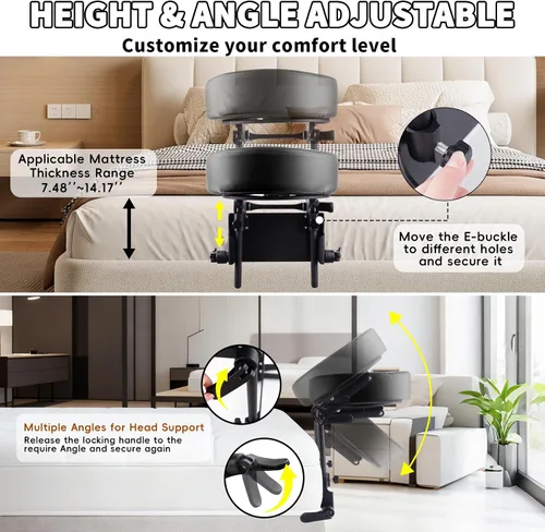 Vista 3 de TOROKOM Soporte ajustable para reposacabezas y almohada facial (color negro)