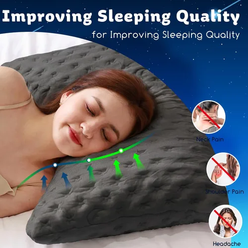 Vista 6 de KUCEY Almohada refrescante para dormir de lado para dolor de cuello y hombros, almohadas de cama curvadas de espuma viscoelástica triturada de lujo
