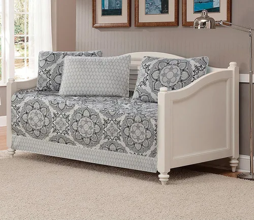 Vista 2 de Mk Collection - Juego de colcha reversible de 3 piezas, tamaño Queen, diseño floral, gris, blanco y negro