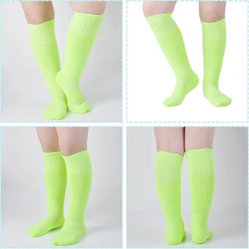 Vista 5 de hakugoo Calcetines de fútbol para niños, calcetines altos hasta la rodilla, calcetines de béisbol con suela acolchada para niños y niñas, 2 pares