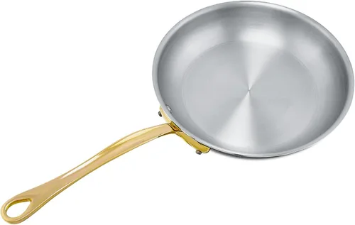 Vista 4 de Mauviel M'Cook B - Sartén de acero inoxidable pulido de 5 capas con mango de latón, 7.9 pulgadas, fabricada en Francia