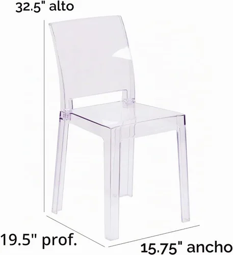 Vista 3 de Flash Furniture Silla Emilie Ghost con respaldo cuadrado en cristal