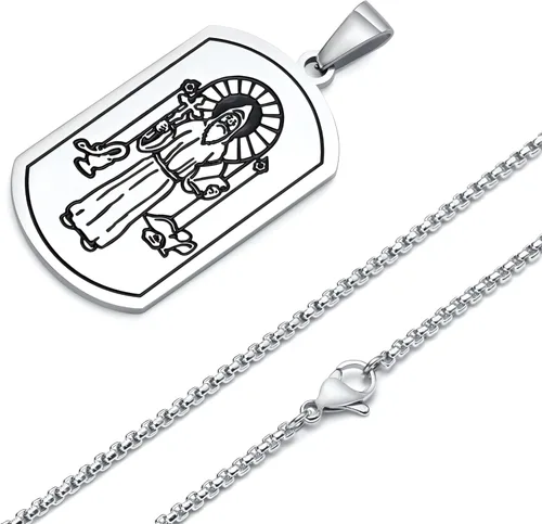 Vista 6 de Collar de plata de ley 925 con medalla de San Benito para hombres y mujeres, medallas sacramentales católicas para protección contra el mal, joyería