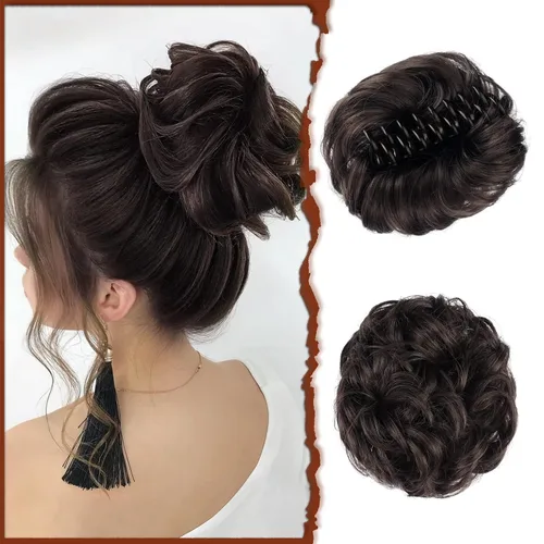 Vista 21 de SOFEIYAN Pinza de Gancho Extension de Cabello con Forma de Moño Desordenado, Cabello Ondulado y Rizado, Pinza de Gancho, Chignon, Cola de Caballo