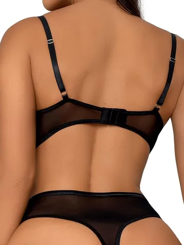 Vista 2 de SweatyRocks Lencería de encaje de malla para mujer con liguero con medias