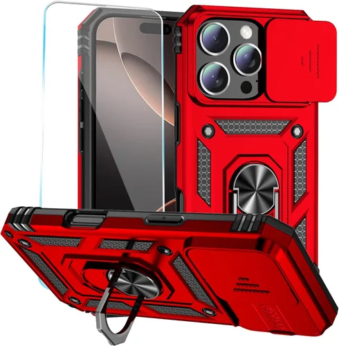 Vista 9 de Funda para teléfono SunStory para iPhone 11 con protector de pantalla HD y cubierta deslizante para la cámara y soporte giratorio con anillo