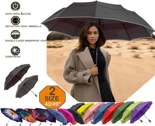 Vista 2 de MRTLLOA Paraguas de viaje compacto resistente al viento de 4249 pulgadas para lluvia, ligero, portátil, automático, fuerte, impermeable plegable