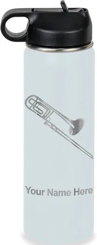 Vista 36 de LaserGram Botella de agua personalizada, trombón, acero inoxidable de doble pared aislada al vacío con popote superior, regalo grabado personalizado