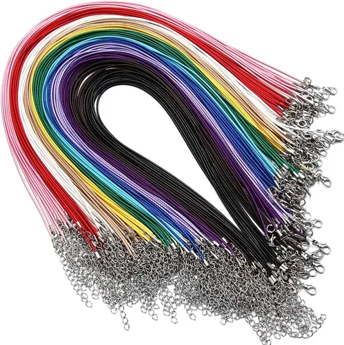 Vista 6 de 60 piezas de cordón encerado para la fabricación de joyas, cuerda de collar con cierre para pulseras y colgantes, negro