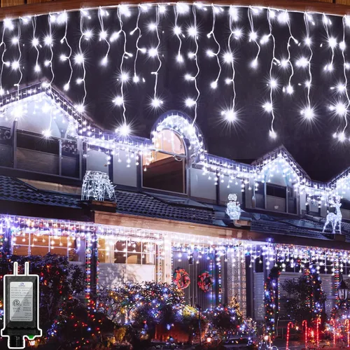 Vista 20 de 612 luces LED de Navidad para exteriores de 60 pies, 136 gotas de hielo, 12 modos profesionales con temporizador de memoria y brillo, tira de luces