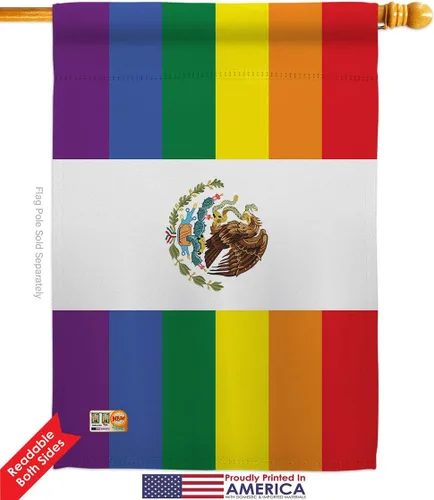 Vista 2 de Mexico Pride House Flags 2 pcs Pack Support Rainbow Love LGBT Gay Bisexual Pansexual Transgender Small Decorative Gift Yard Banner Double-Sided Made