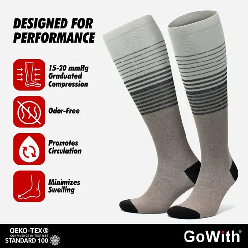 Vista 2 de GoWith 3 pares de calcetines de compresión unisex de 15-20 mmHg, de rayón hecho de bambú, transpirables, para hombres y mujeres Beige - 3 pares