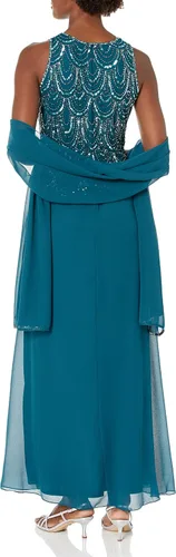 Vista 30 de J Kara Vestido largo sin mangas con cuentas y bufanda para mujer, talla grande