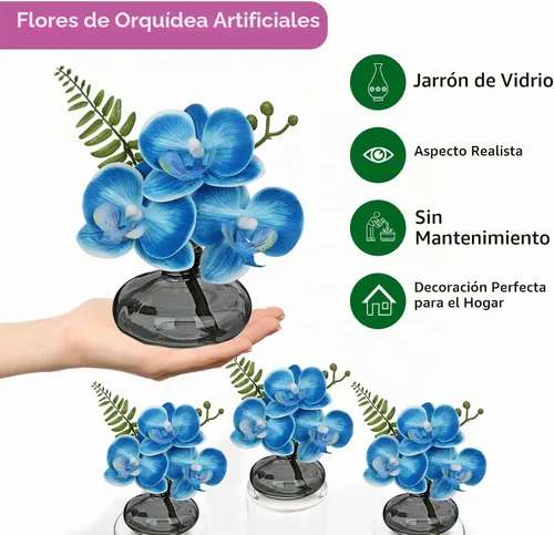 Vista 3 de Arreglo de orquídeas artificiales de flores artificiales en jarrones de vidrio