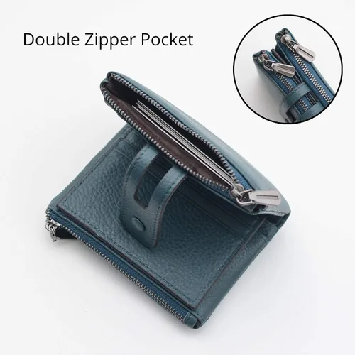 Vista 4 de Bveyzi Cartera pequeña de cuero suave para mujer, con bloqueo RFID, tarjetero con doble bolsillo con cremallera