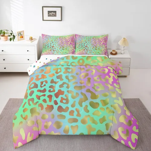 Vista 19 de Erosebridal Juego de edredón rosa para niñas, ropa de cama con estampado de animales para niños y adolescentes, juego de ropa de cama colorido