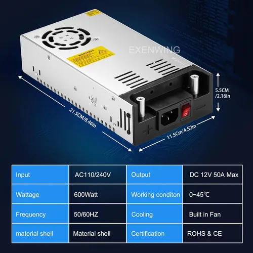 Vista 2 de Fuente de alimentación conmutada AC/DC de 12 V 50 A 600 W SMPS Convertidor de 110 V a 12 V Transformador todo en uno para bomba de motor, cámara