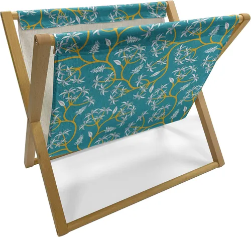 Vista 8 de Ambesonne Soporte para revistas y libros de damasco, diseño tradicional italiano europeo de desplazamiento repetido, en tono amarillo dorado