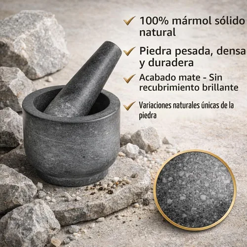 Vista 3 de Juego de mortero y mano de piedra de mármol, para moler especias, preparar pesto, machacar hierbas, triturar pastillas, tamaño regular