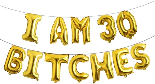 Vista 20 de Globos multicolor con texto en inglés "I AM 30 BITCHES" para decoración de cumpleaños de 30 años para ella (30 perras, negro)