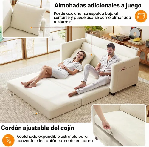 Vista 3 de Sofá cama loveseat de 65", sofá cama convertible de chenilla para espacios pequeños, sofá cama plegable con asiento profundo, marco sólido, sofás