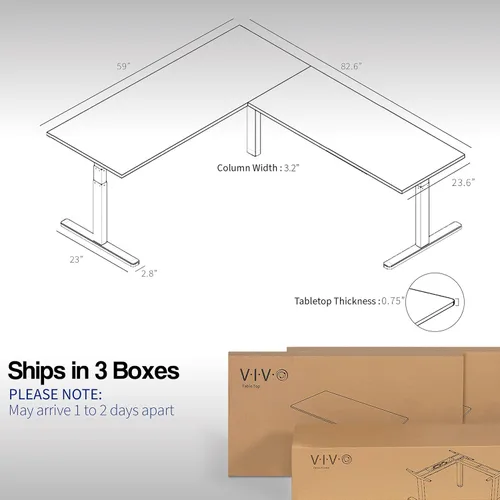 Vista 3 de VIVO DESK-KIT-3E8BO - Escritorio eléctrico de altura ajustable de 83 x 60 pulgadas para trabajar de pie, con 2 cubiertas sólidas de bambú, marco