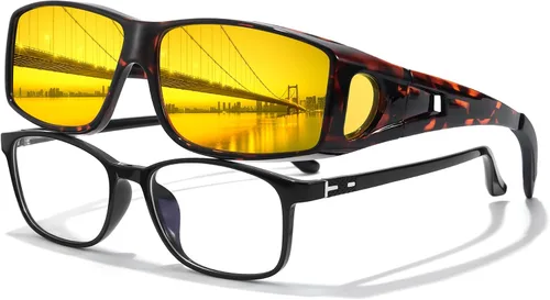 Vista 11 de LVIOE Wrap Around Night-Vision Glasses, Fit Over Prescription Glasses with Polarized Yellow Lens Night-Driving Glasses